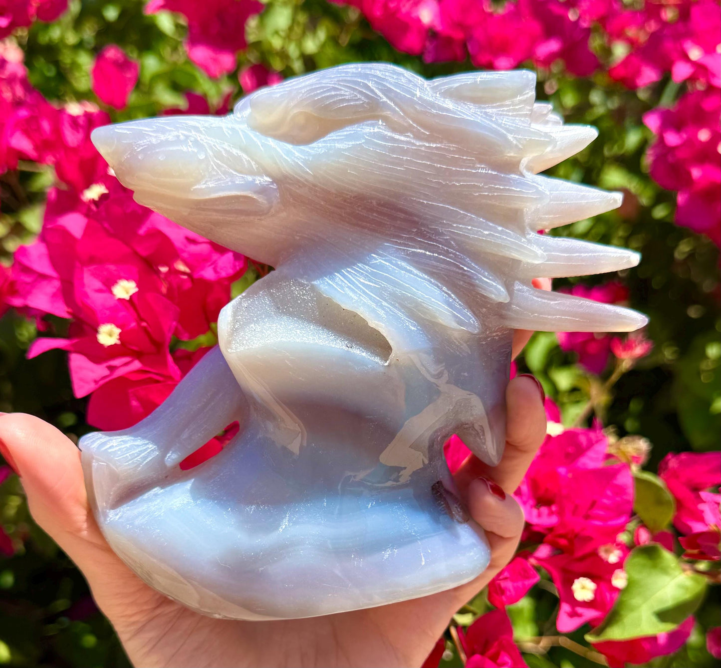 Druzy Agate Wolf Carving