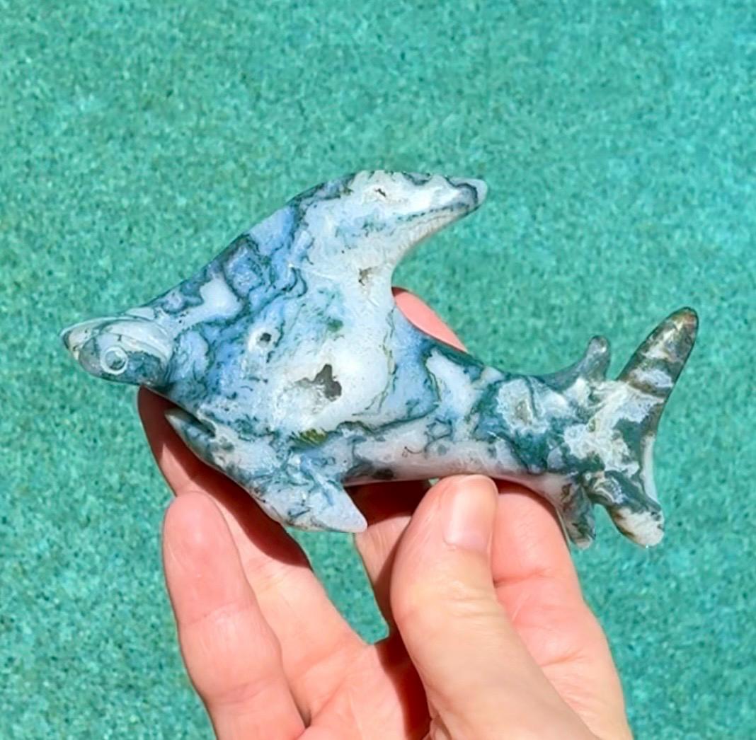 Druzy Moss Agate Hammerhead Shark