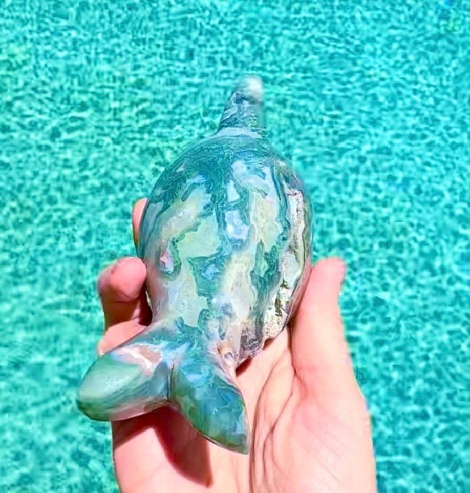 Cute Moss Agate Narwhal Carving