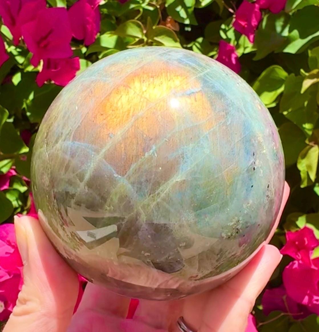 Large Sunset Labradorite Sphere Flashy Labradorite Big Golden Labradorite Sphere 80mm