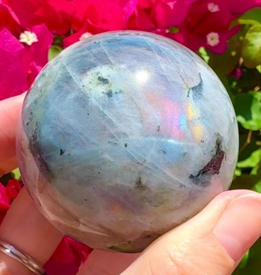 Beautiful Purple Labradorite Sphere Rainbow Flashy Purple Labradorite Sphere