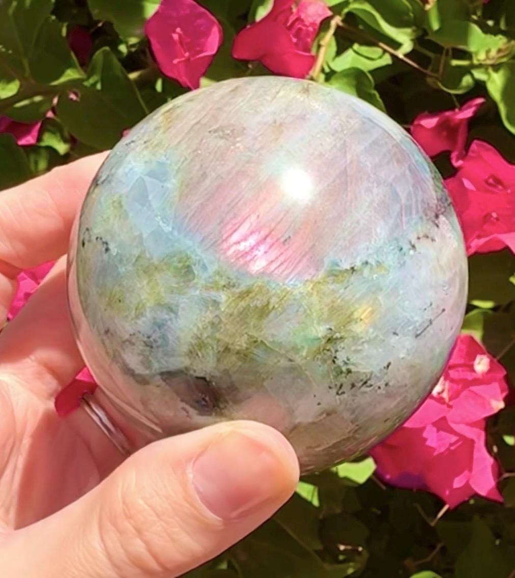 Beautiful Purple & Gold Labradorite Sphere Purple Flashy Labradorite