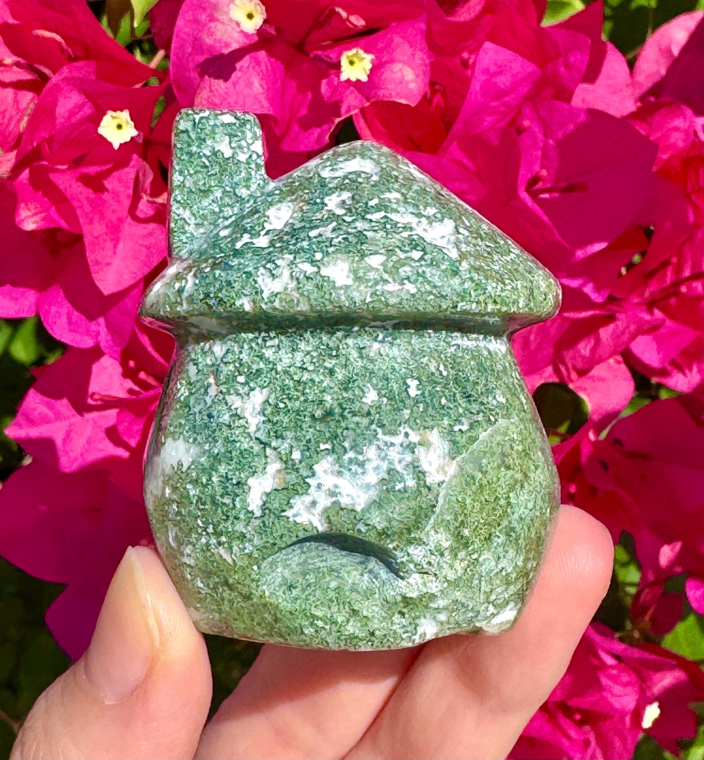 Cute Moss Agate Fairy Cottage