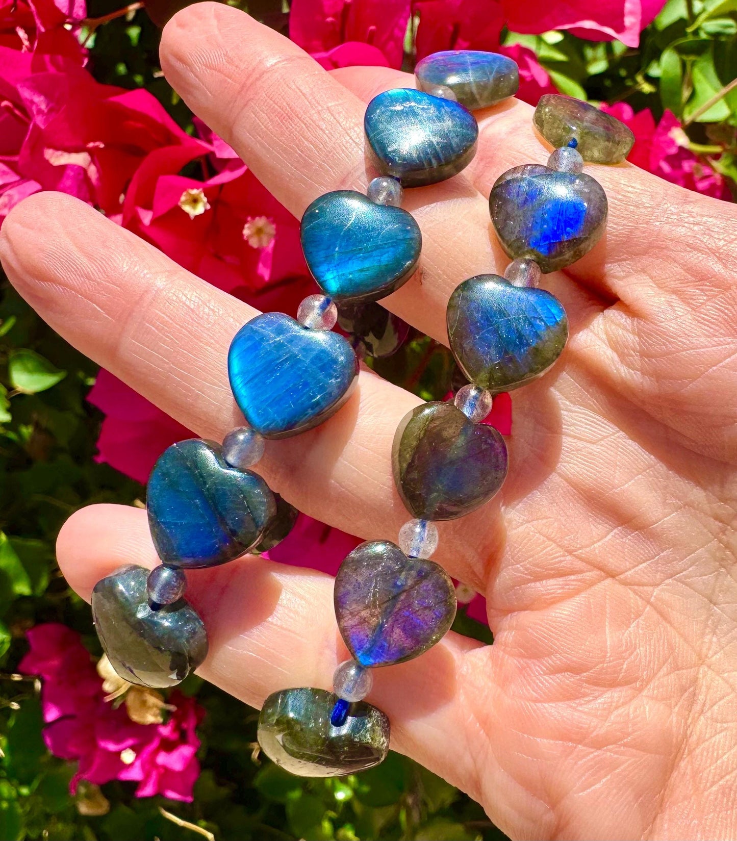 Super High Quality Flashy Labradorite Heart Bracelet