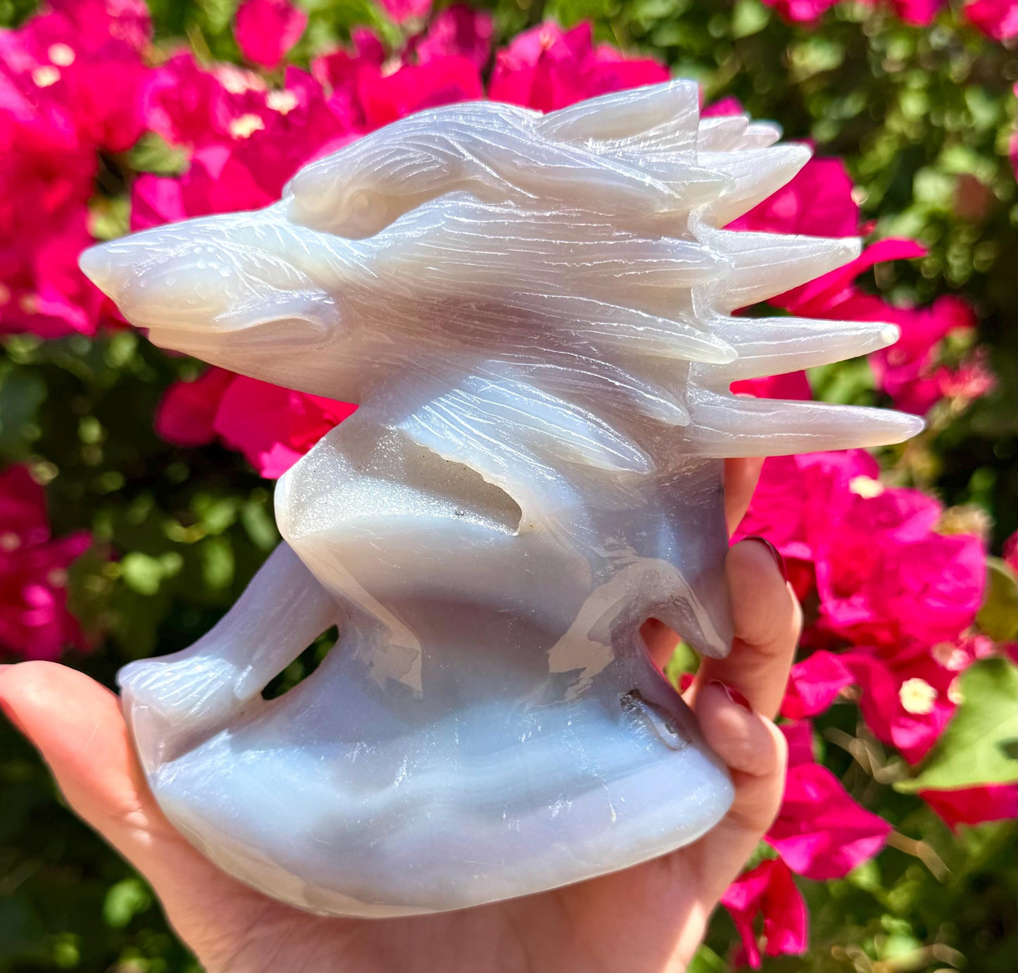 Druzy Agate Wolf Carving