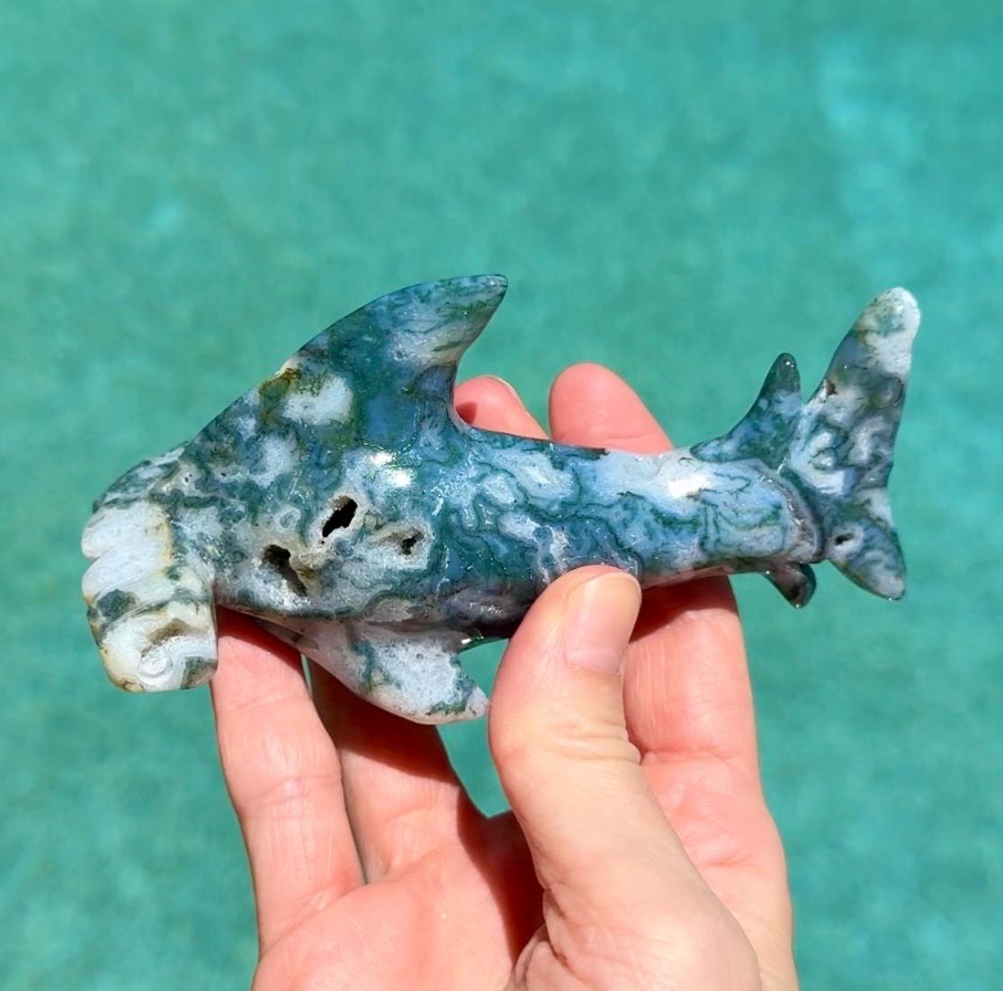 Druzy Moss Agate Hammerhead Shark