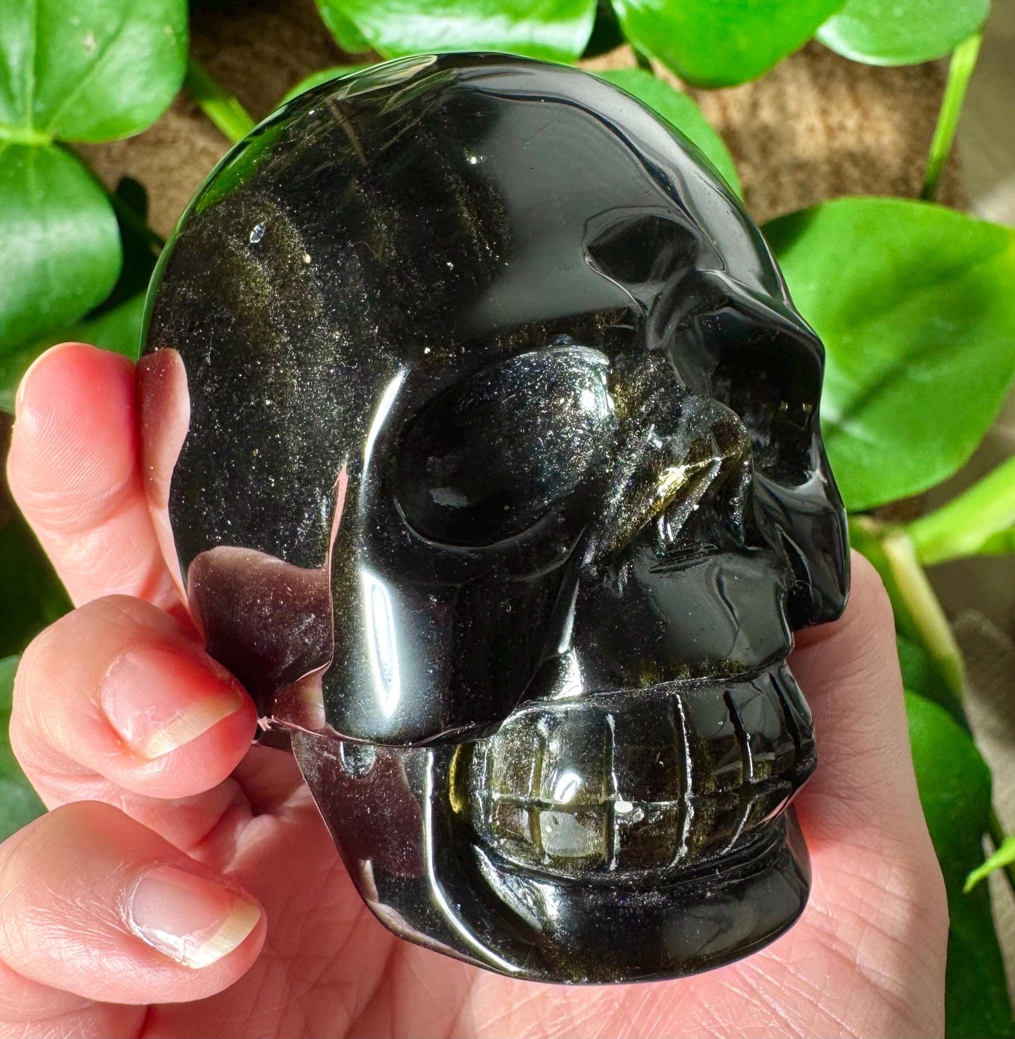 Super Flashy Golden Sheen Obsidian Skull *see description