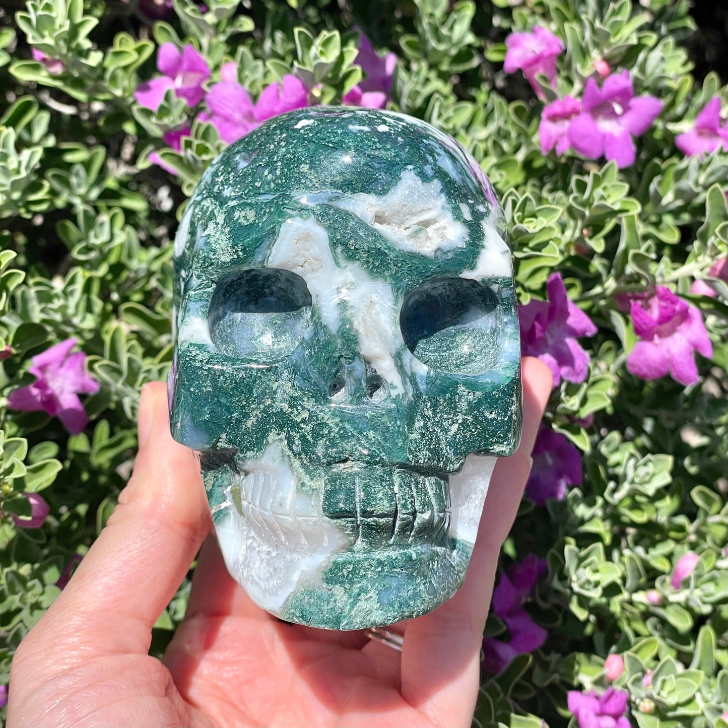 Moss Agate Crystal Skull