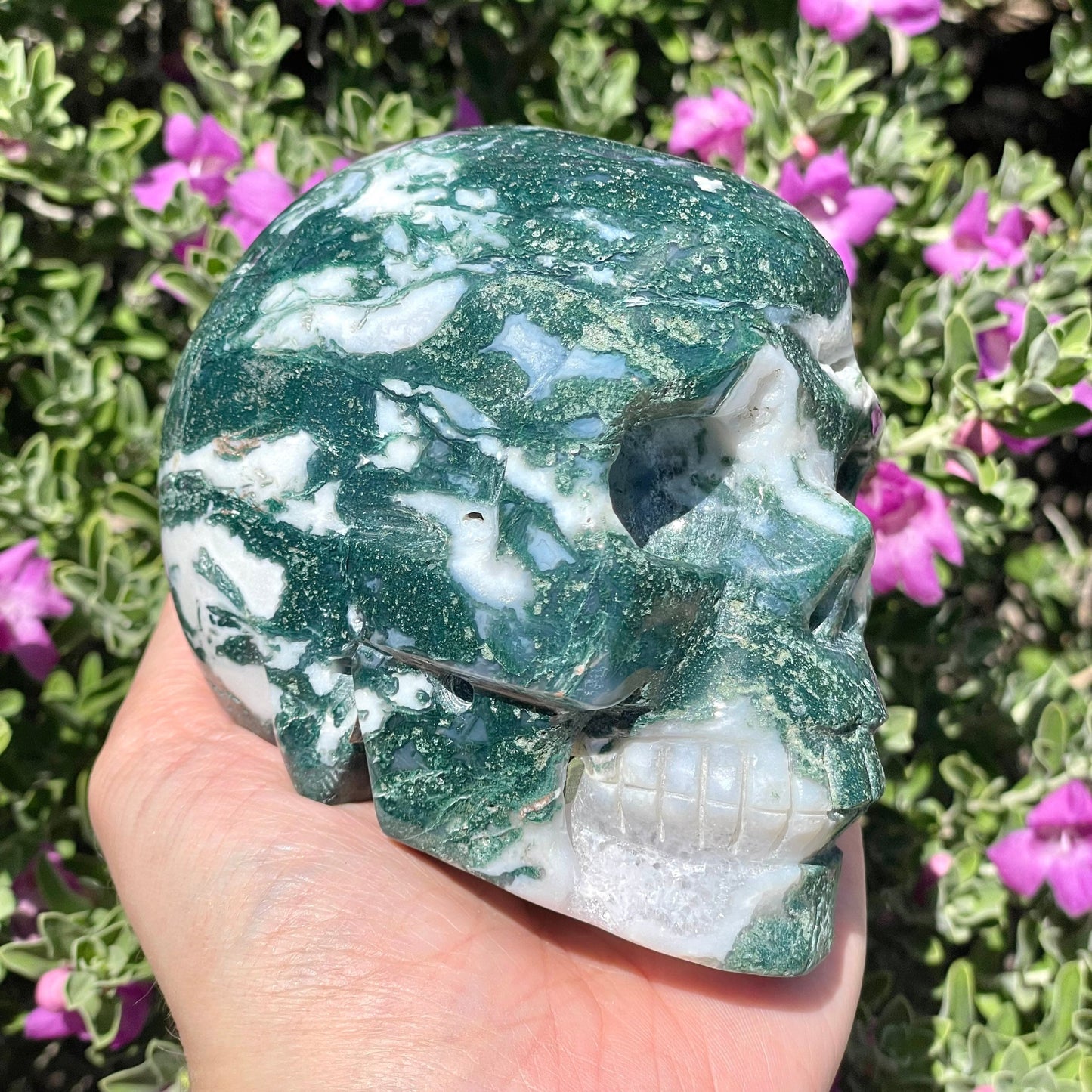 Moss Agate Crystal Skull