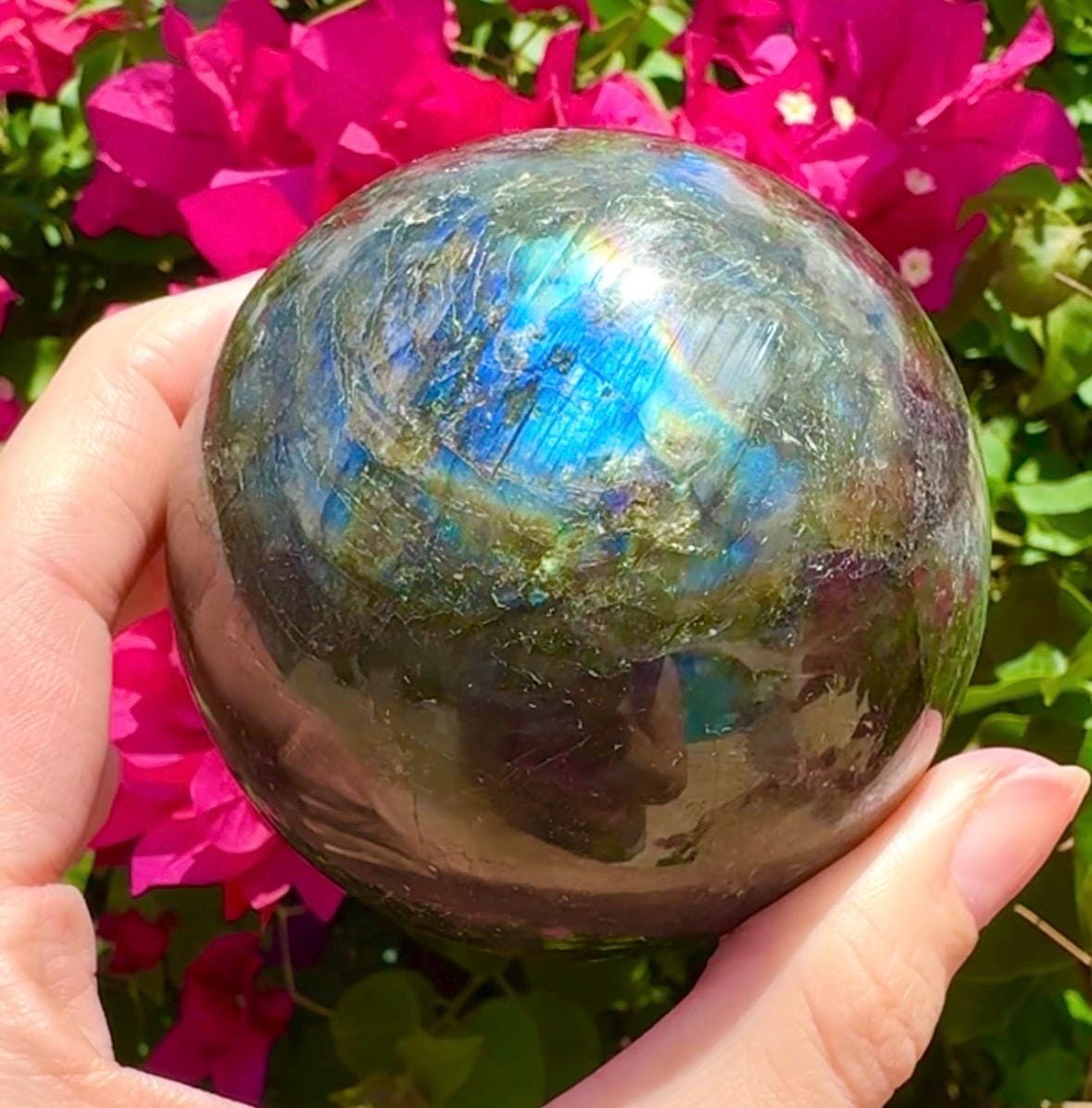 Stunning Blue Labradorite Sphere Big Blue Flashy Labradorite 71mm