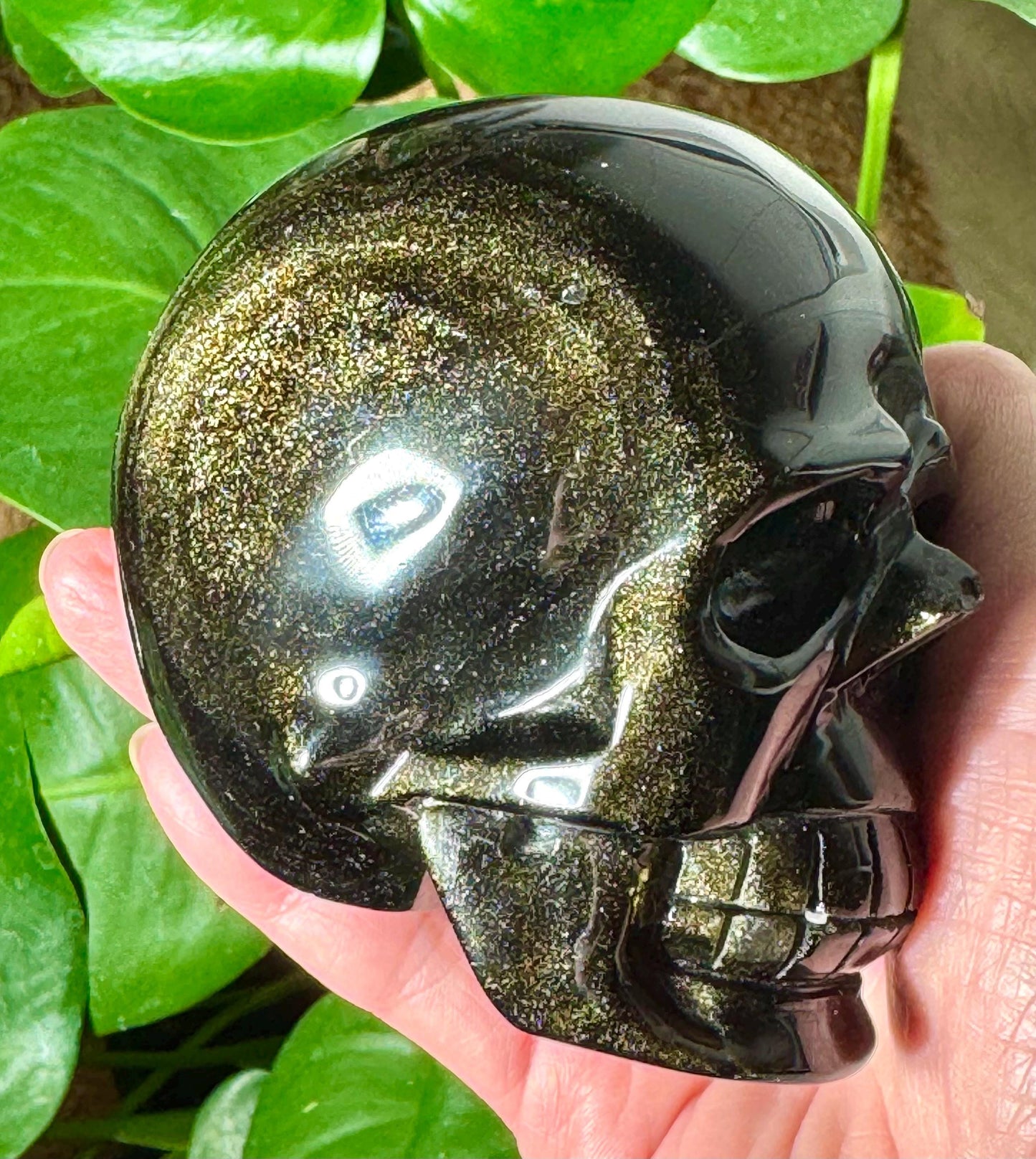 Super Flashy Golden Sheen Obsidian Skull *see description