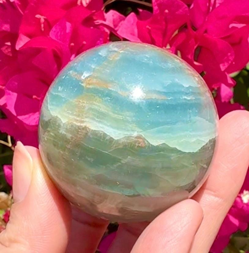 Gorgeous Aquatine Lumerian Calcite Sphere