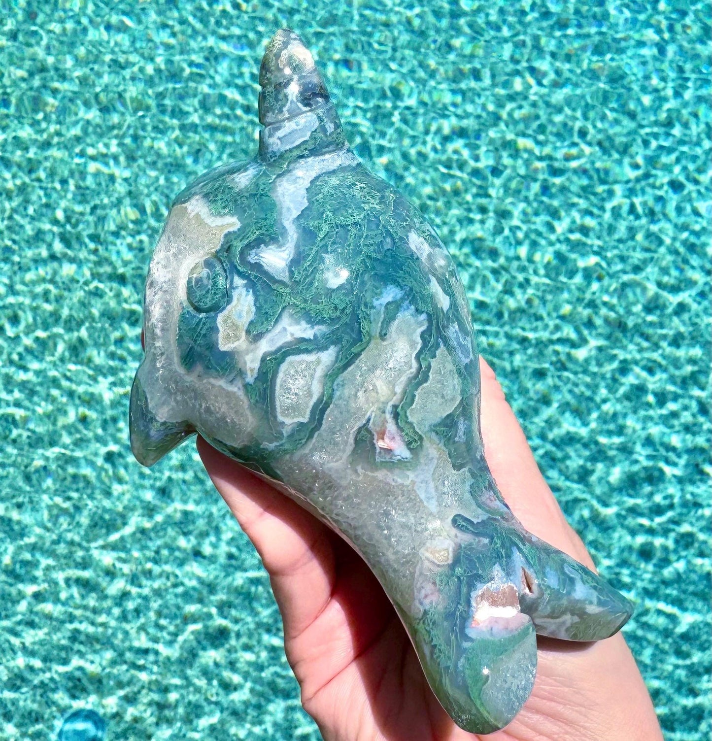 Cute Moss Agate Narwhal Carving
