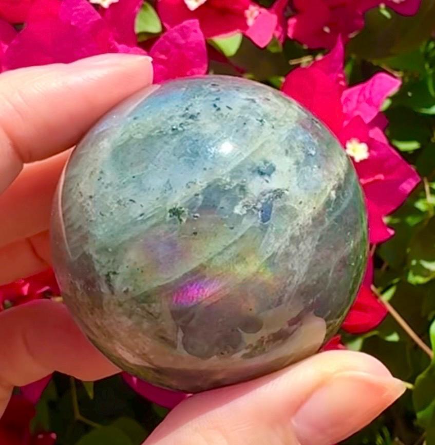 Beautiful Purple & Multicolor Labradorite Sphere Purple Flashy Labradorite