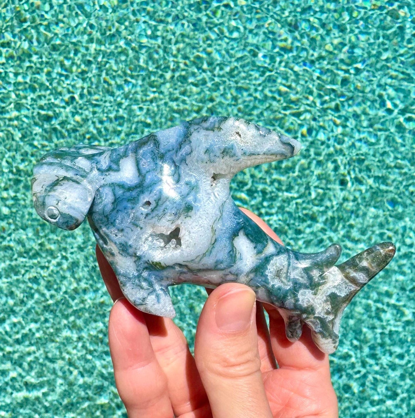 Druzy Moss Agate Hammerhead Shark