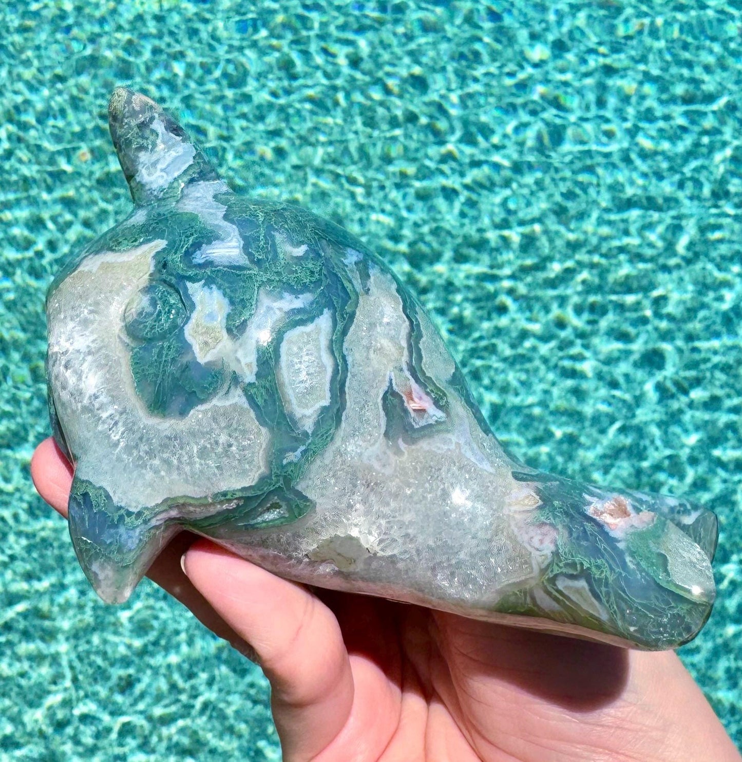 Cute Moss Agate Narwhal Carving