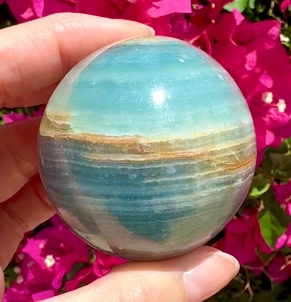 High Quality Aquatine Lumerian Calcite Sphere