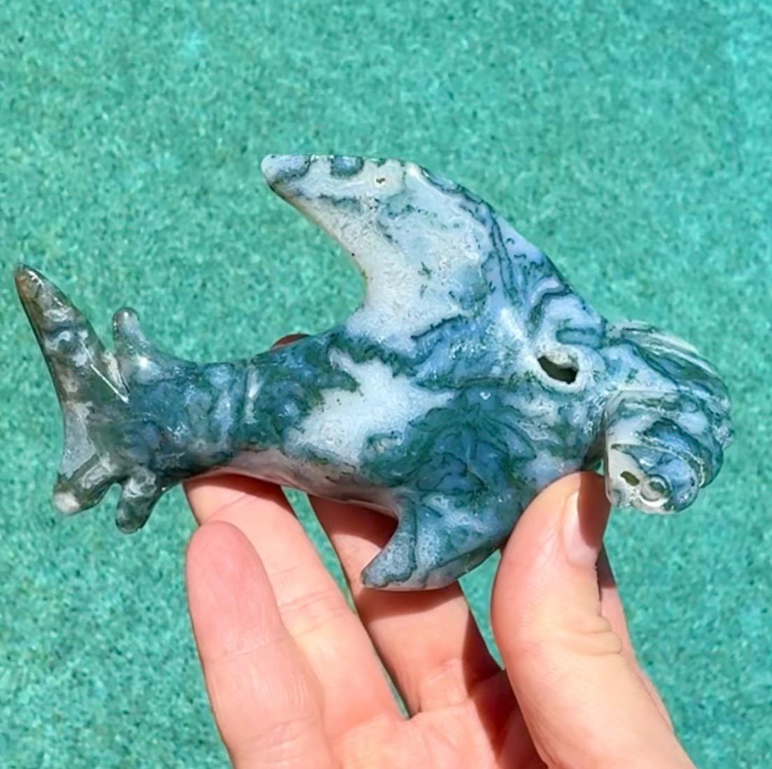Druzy Moss Agate Hammerhead Shark