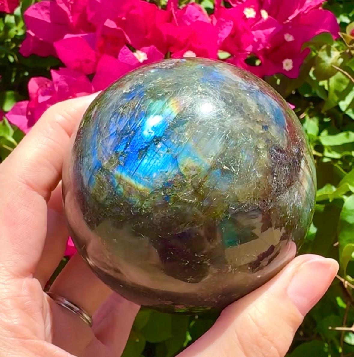 Stunning Blue Labradorite Sphere Big Blue Flashy Labradorite 71mm