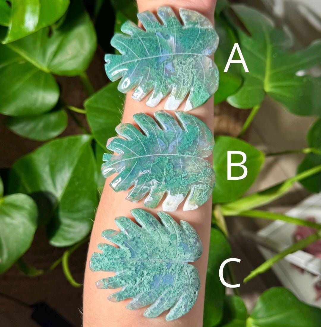 Gorgeous Moss Agate Monstera Leaf
