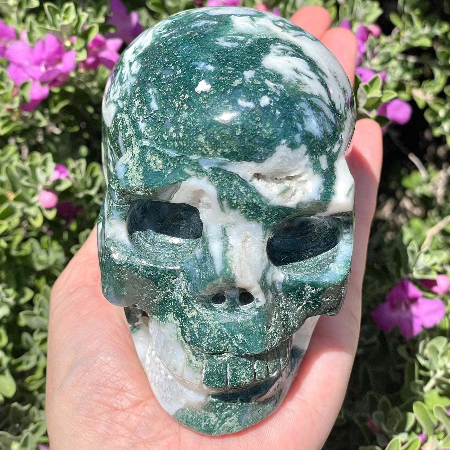 Moss Agate Crystal Skull
