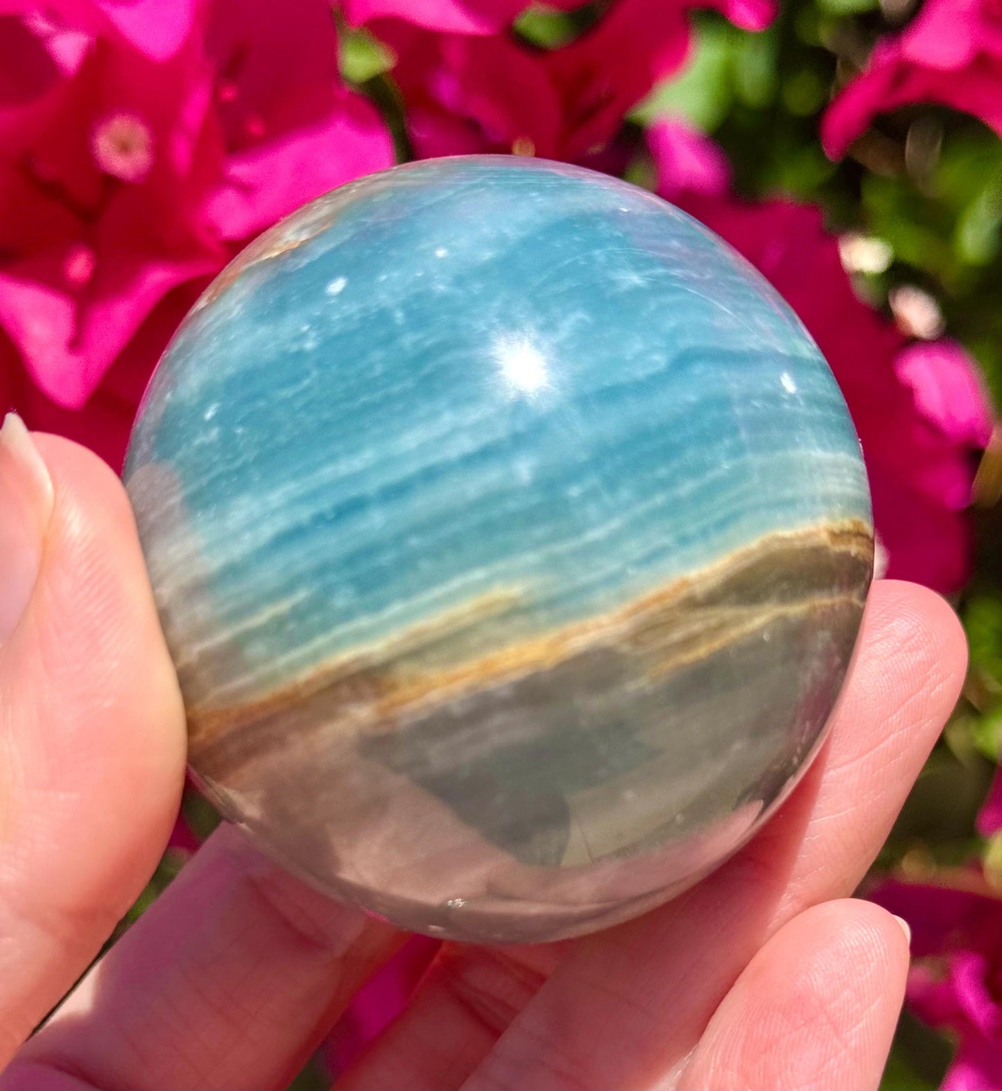 High Quality Aquatine Lumerian Calcite Sphere
