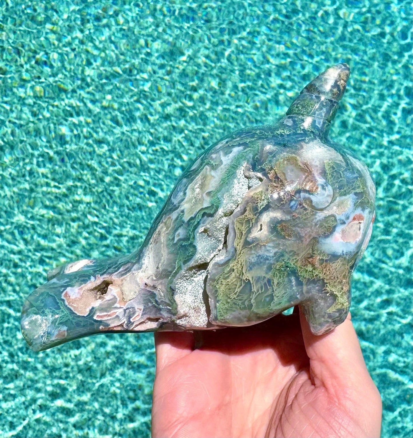 Cute Moss Agate Narwhal Carving