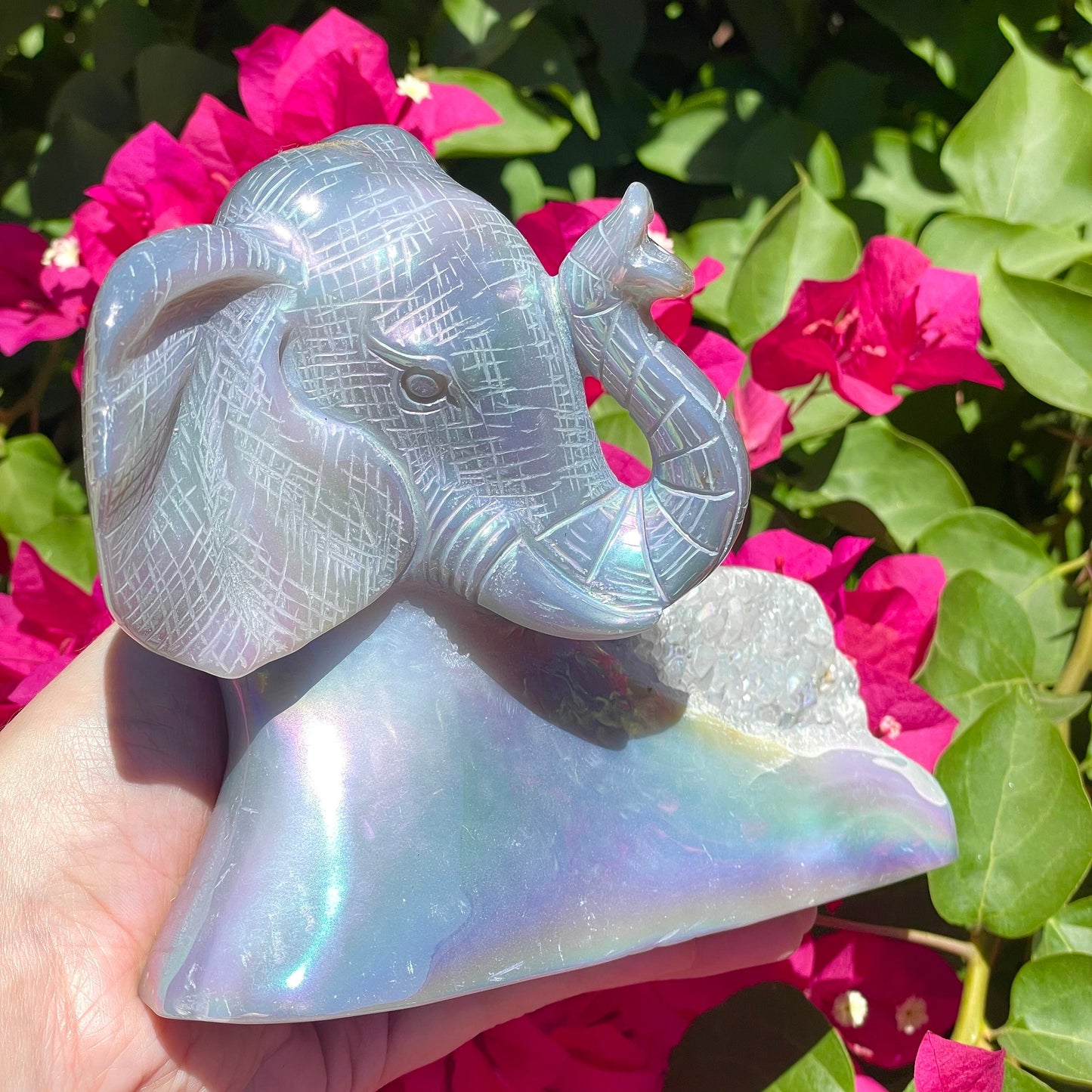 Druzy Aura Agate Elephant Carving