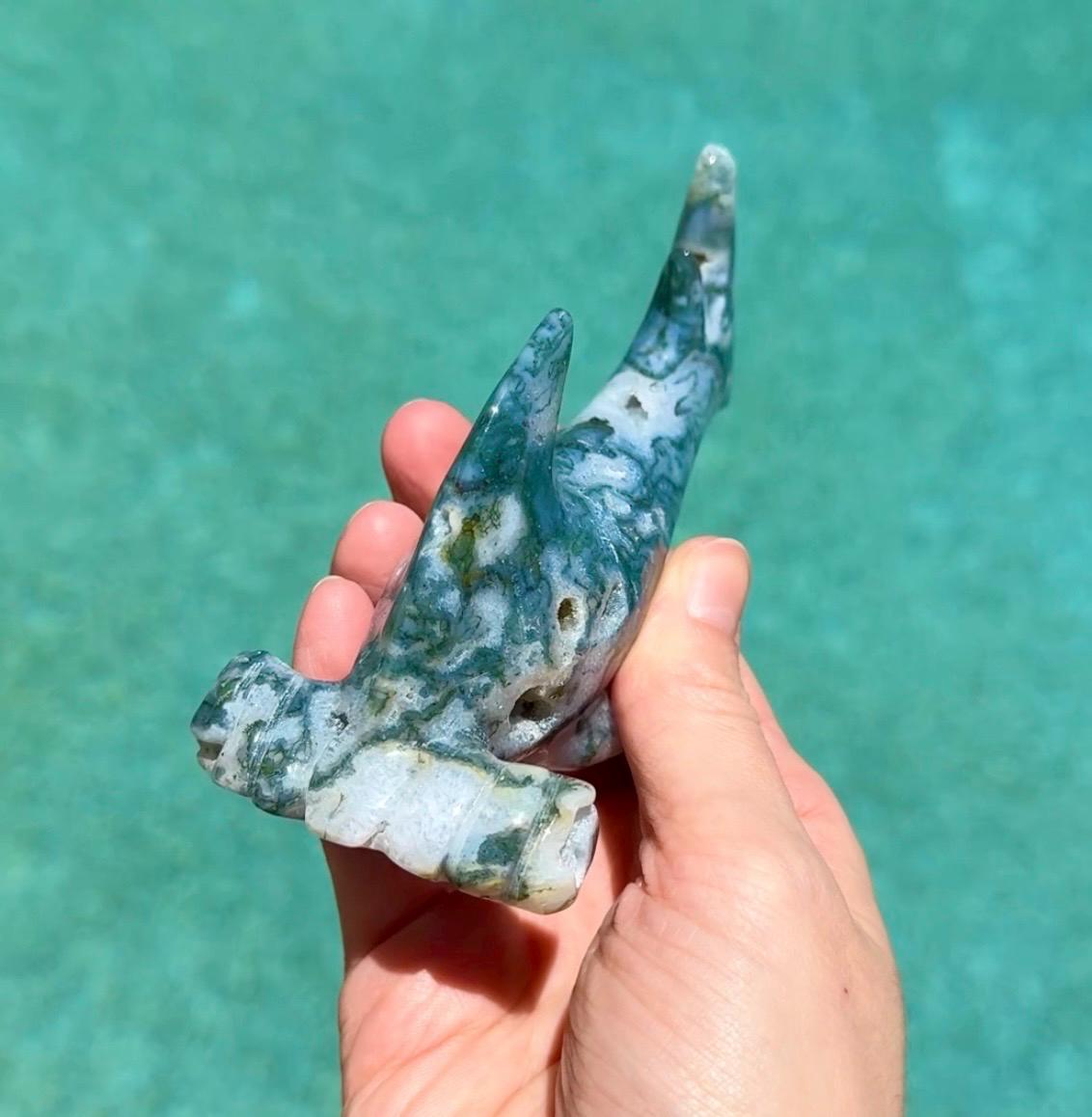 Druzy Moss Agate Hammerhead Shark
