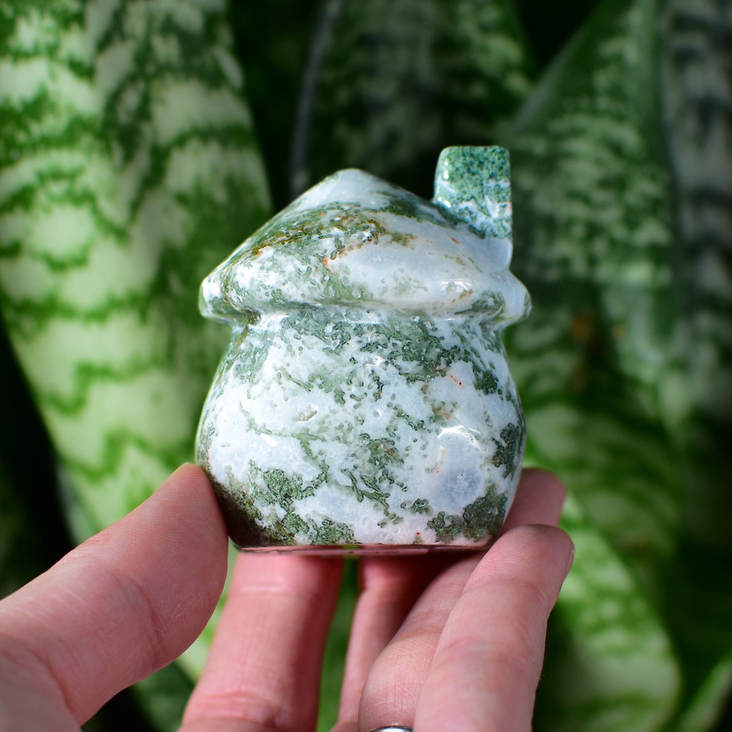 Cute Moss Agate Fairy Cottage