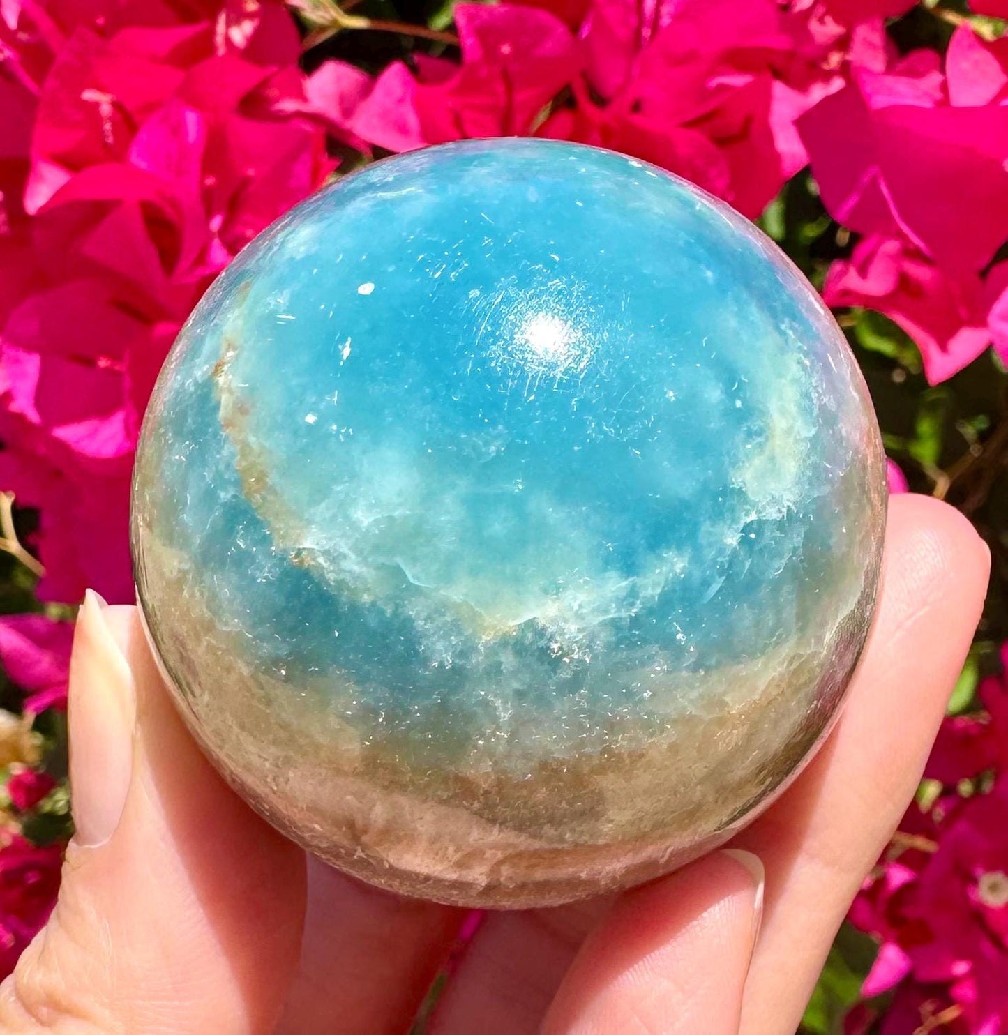 High Quality Aquatine Lumerian Calcite Sphere