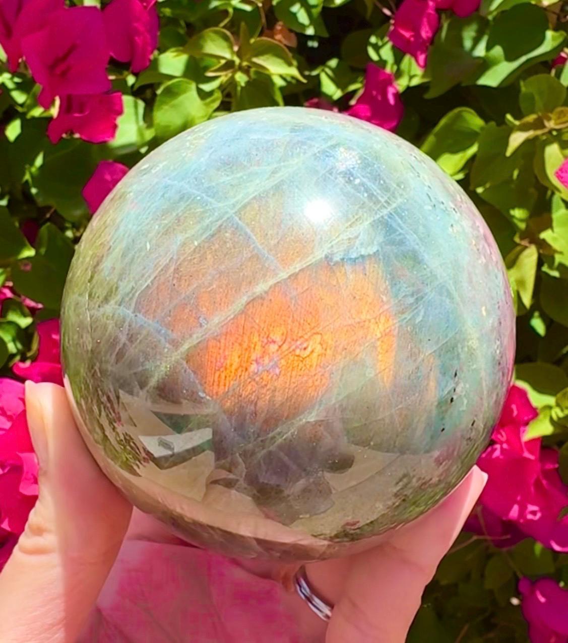 Large Sunset Labradorite Sphere Flashy Labradorite Big Golden Labradorite Sphere 80mm