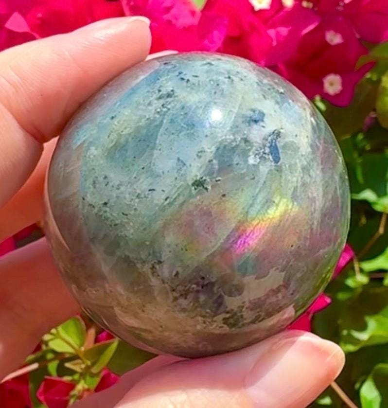 Beautiful Purple & Multicolor Labradorite Sphere Purple Flashy Labradorite