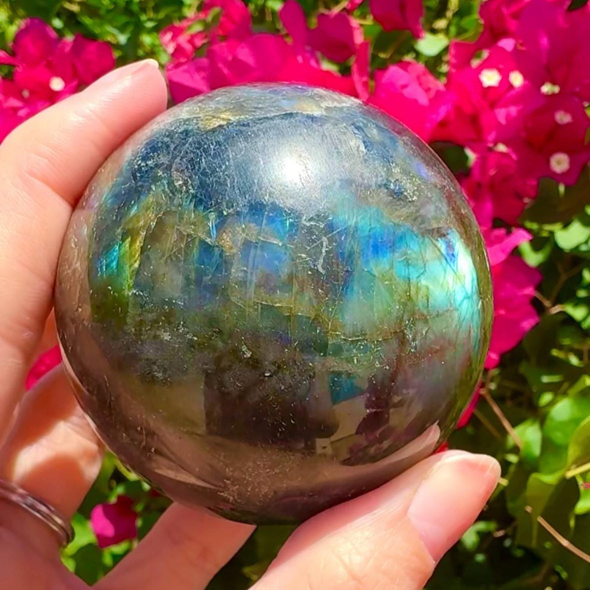 Beautiful Blue Labradorite Sphere Blue Flashy Labradorite & Feldspar