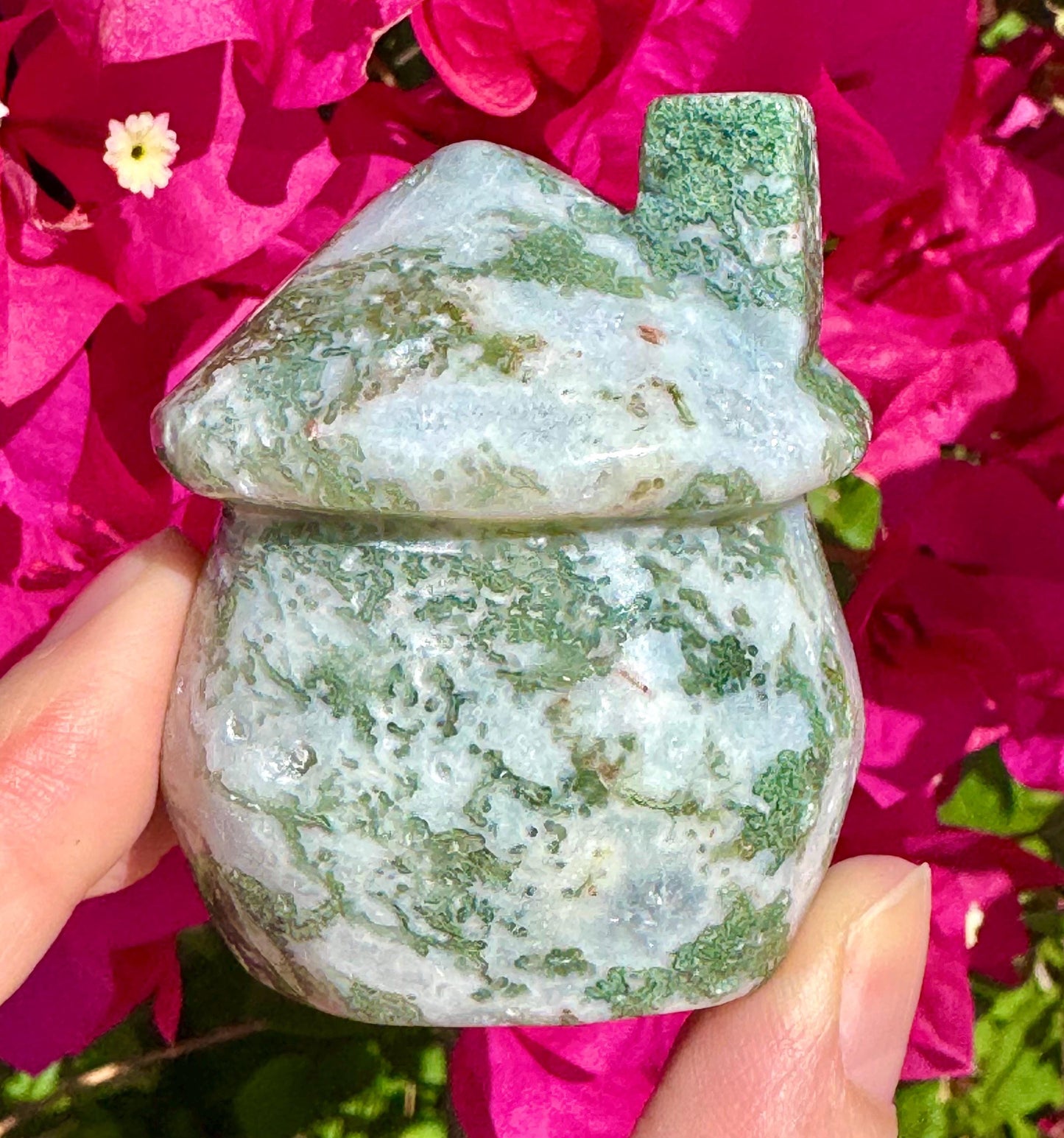 Cute Moss Agate Fairy Cottage
