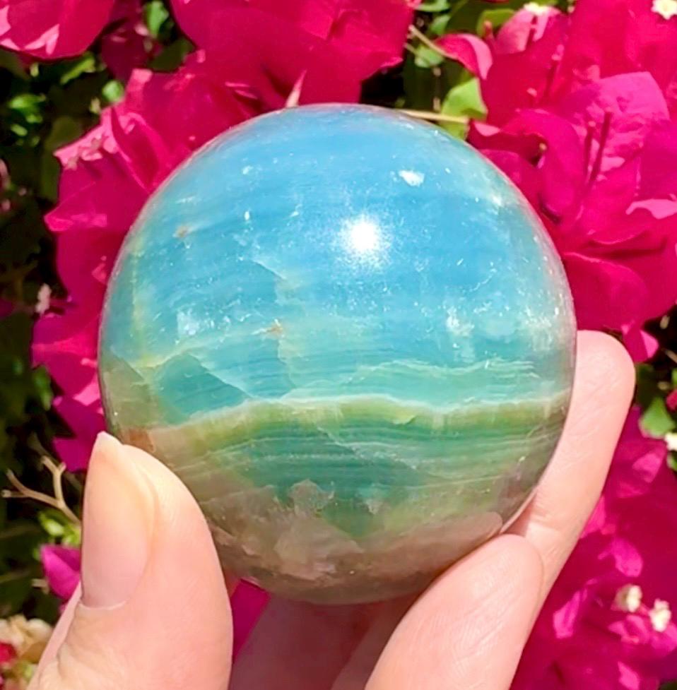High Quality Aquatine Lumerian Calcite Sphere *read description