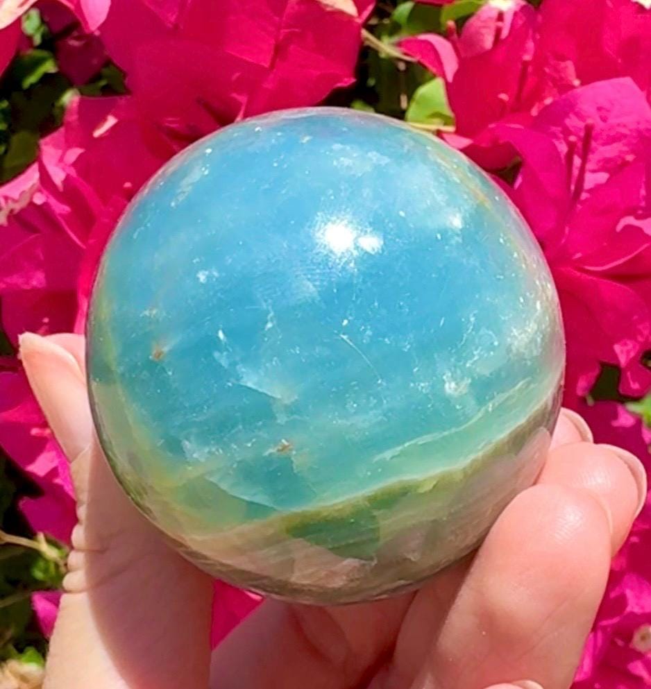 High Quality Aquatine Lumerian Calcite Sphere *read description
