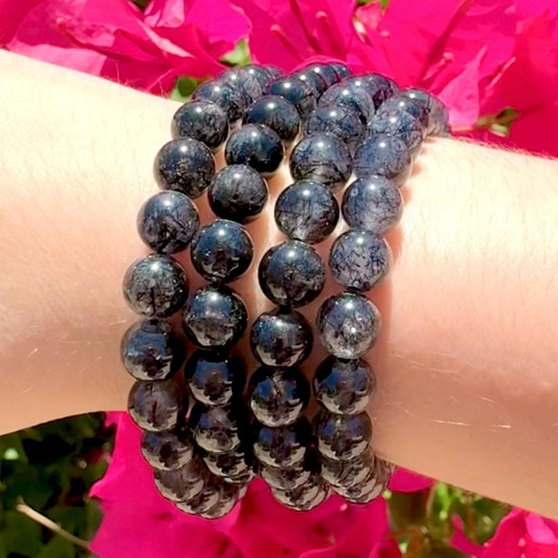Ultra High Quality Black Tourmaline in Quartz Bracelet
