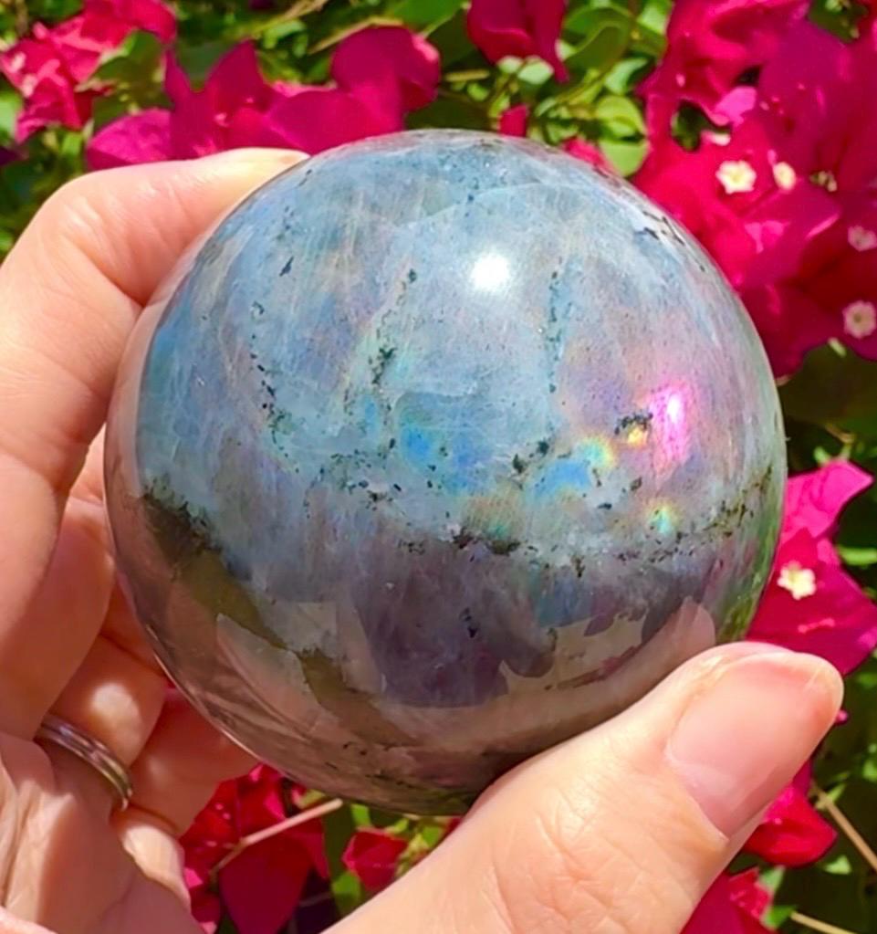 Gorgeous Purple & Multicolor Labradorite Sphere Purple Flashy Labradorite