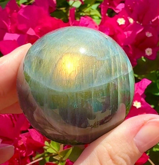 Super Flashy Golden Labradorite Sphere Flashy Labradorite