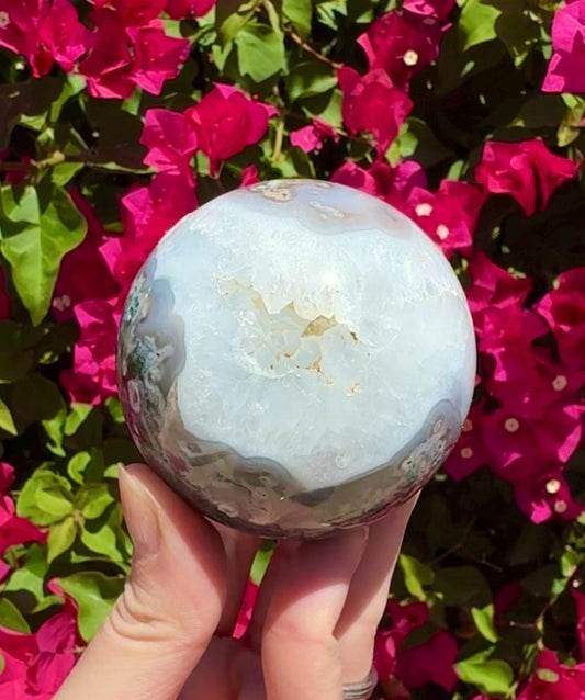 Druzy Quartz & Moss Agate Sphere Crystal Ball