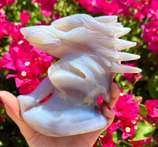Druzy Agate Wolf Carving