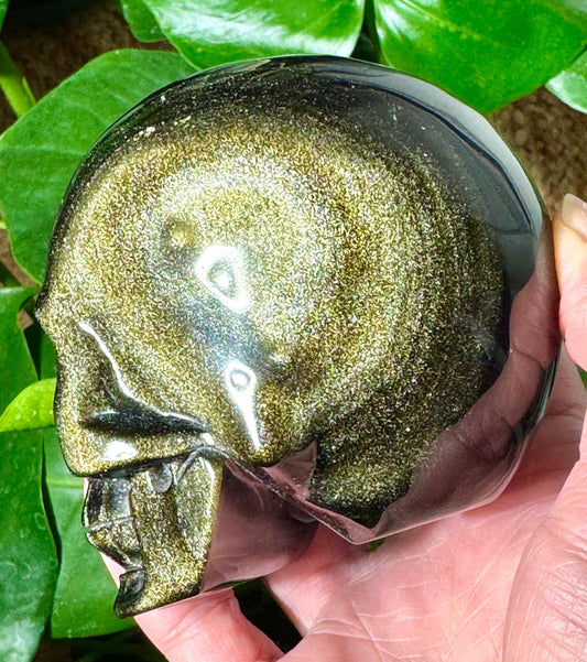 Super Flashy Golden Sheen Obsidian Skull *see description