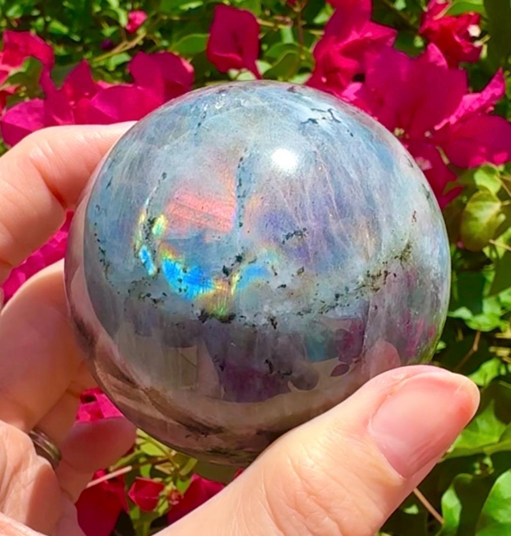 Gorgeous Purple & Multicolor Labradorite Sphere Purple Flashy Labradorite