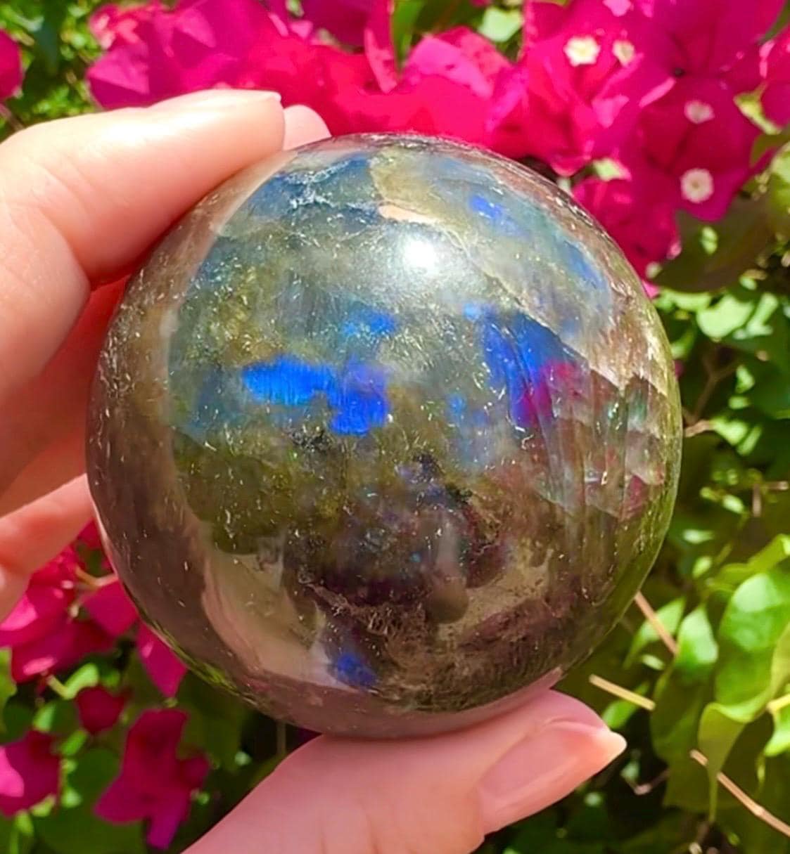 Stunning Deep Blue Labradorite Sphere Big Blue Flashy Labradorite