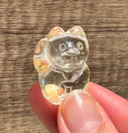 Natural Citrine Lucky Cat Carving Good Luck Charm