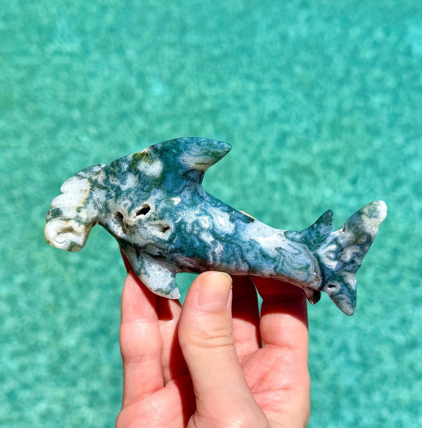 Druzy Moss Agate Hammerhead Shark