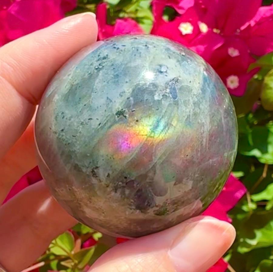 Beautiful Purple & Multicolor Labradorite Sphere Purple Flashy Labradorite