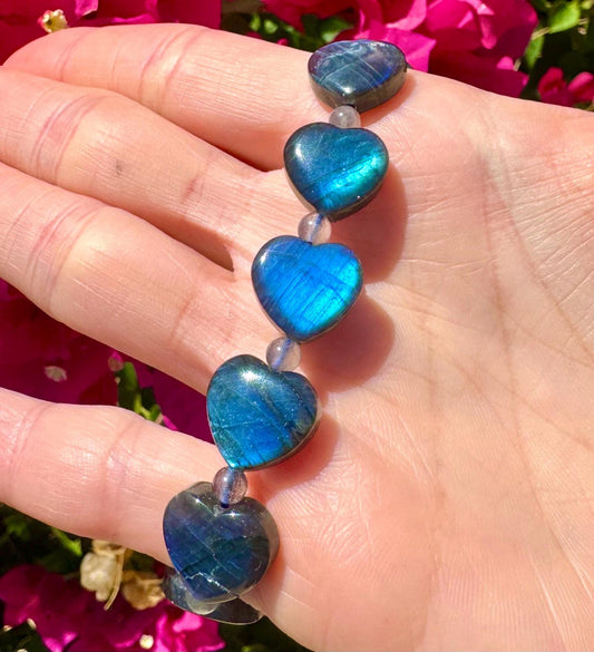 Super High Quality Flashy Labradorite Heart Bracelet
