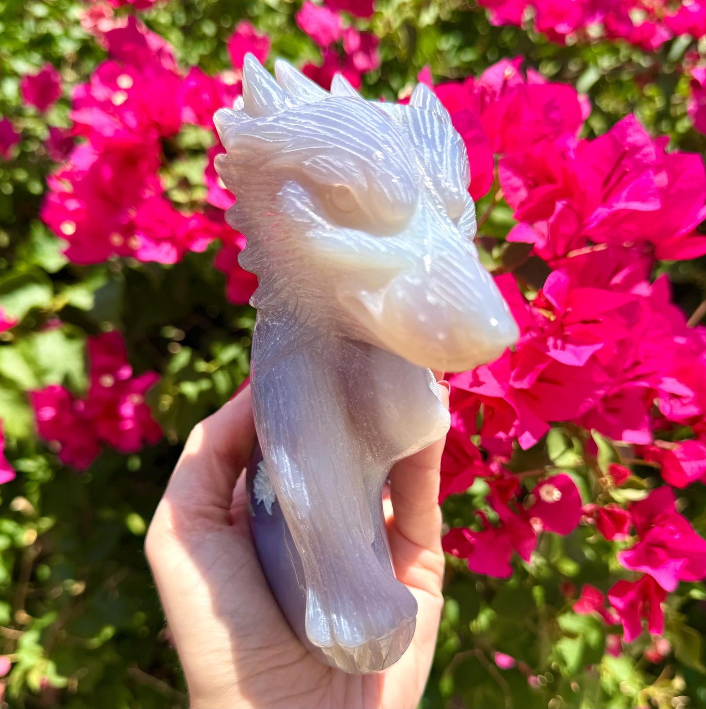 Druzy Agate Wolf Carving